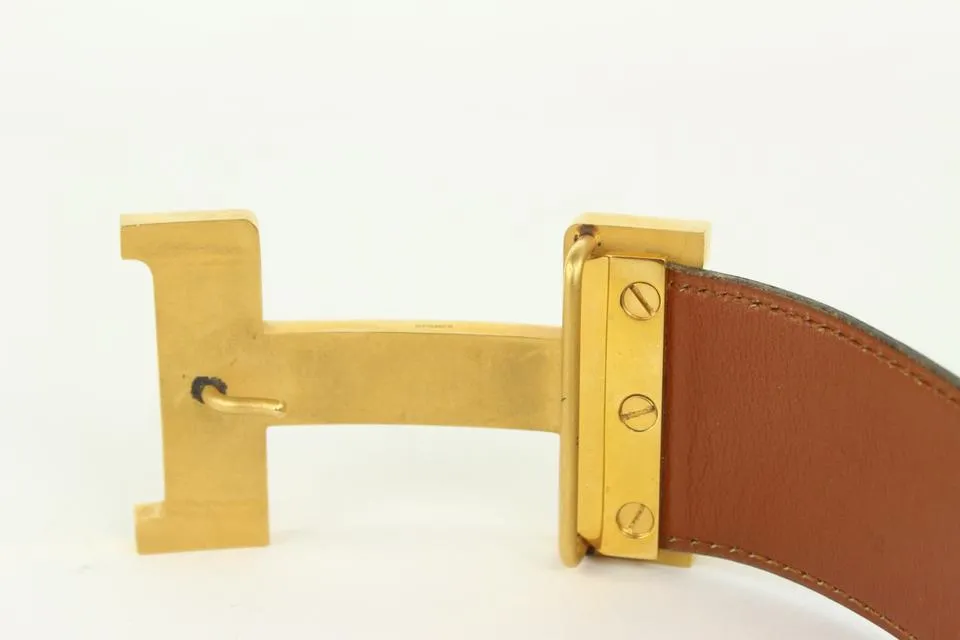 Hermès 42mm H Logo Belt Lit Burgundy x Gold 1020h53