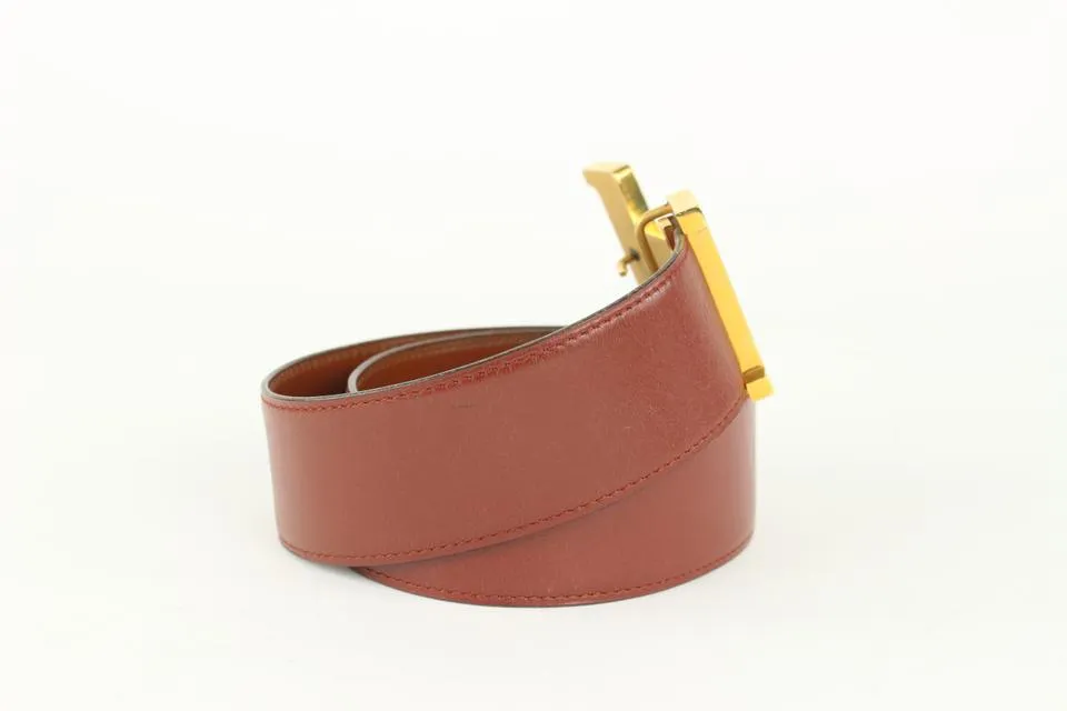Hermès 42mm H Logo Belt Lit Burgundy x Gold 1020h53