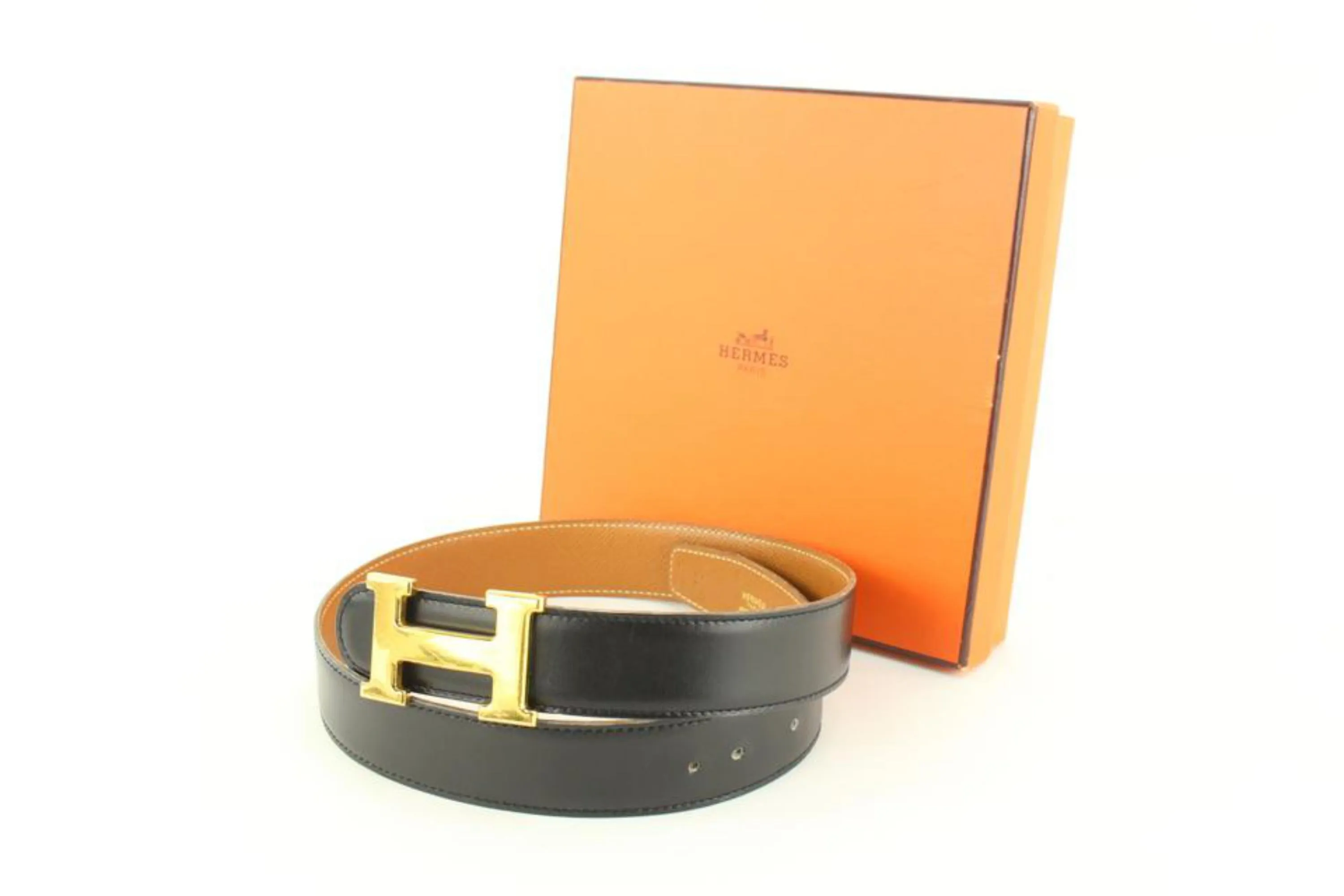 Hermès Black x Brown 32mm Reversible H Logo Belt Kit 84h615s