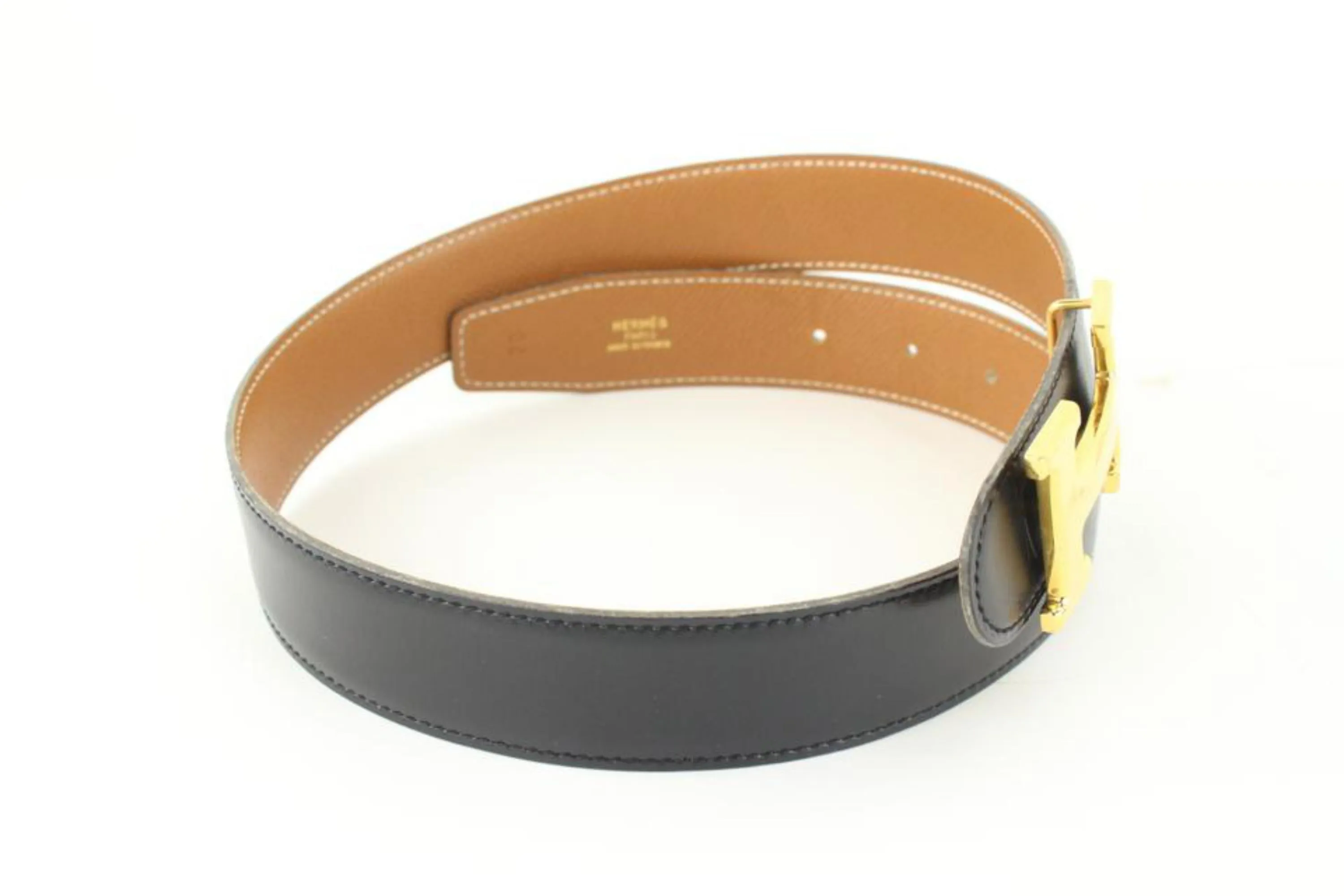 Hermès Black x Brown 32mm Reversible H Logo Belt Kit 84h615s