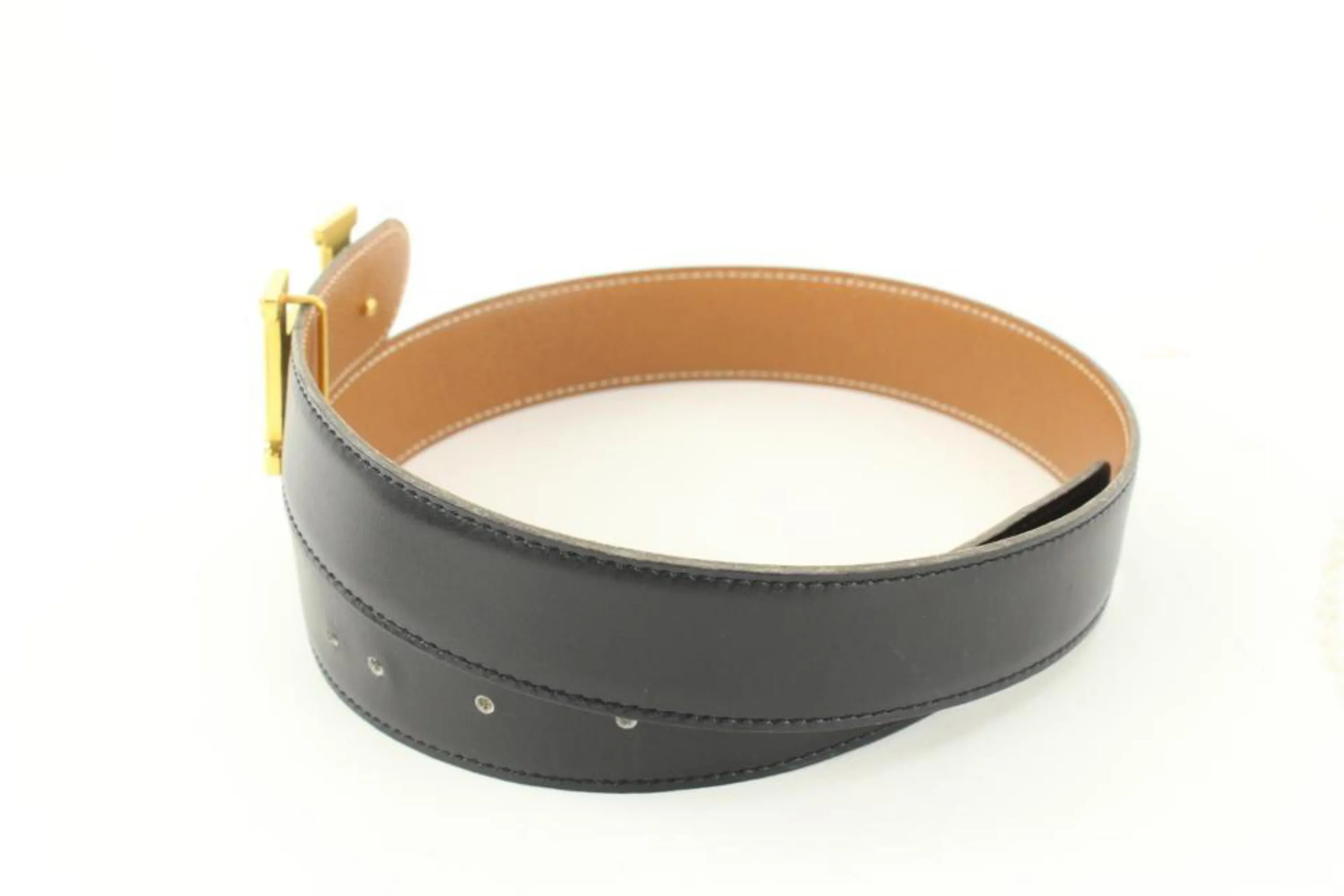 Hermès Black x Brown 32mm Reversible H Logo Belt Kit 84h615s