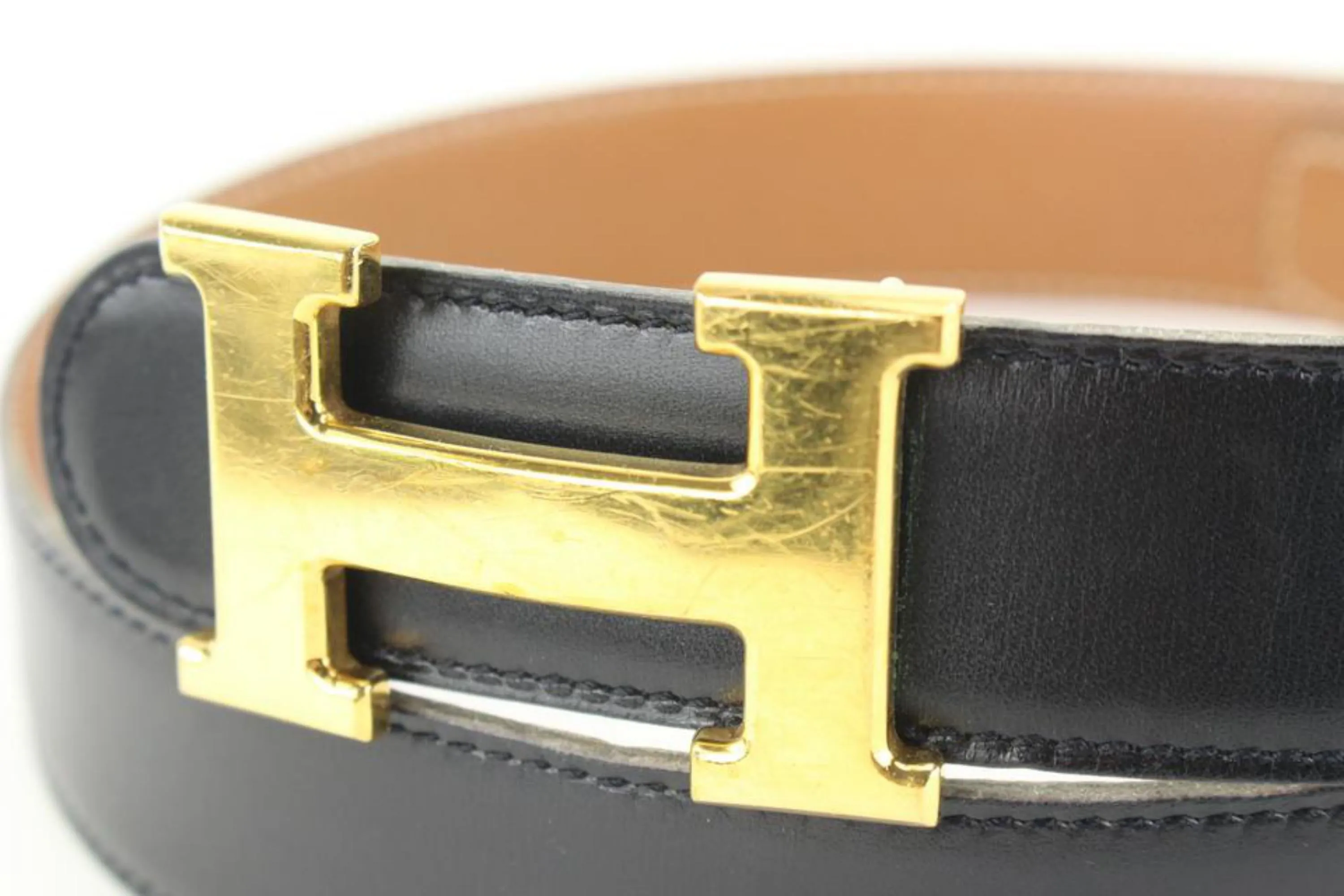 Hermès Black x Brown 32mm Reversible H Logo Belt Kit 84h615s