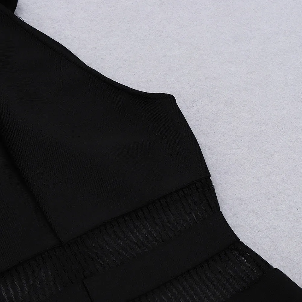 High Neck Sleeveless Mesh Midi Bandage Dress