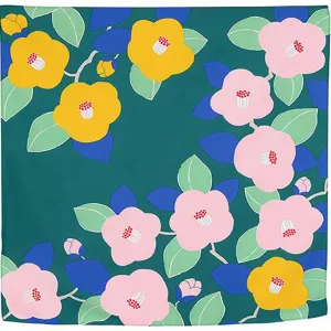Himemusubi - Aqua Drop (Water repellent finish)  Tsubaki  (camellia)  椿  (Green) グリーン　 - Furoshiki   70 x 70 cm