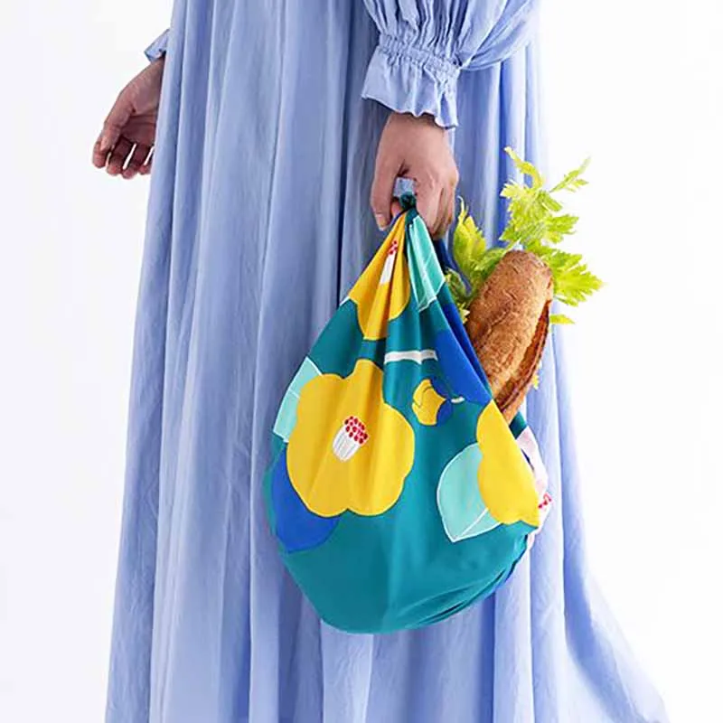 Himemusubi - Aqua Drop (Water repellent finish)  Tsubaki  (camellia)  椿  (Green) グリーン　 - Furoshiki   70 x 70 cm