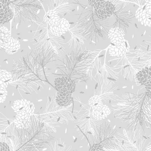 Hoffman Fabrics Sparkle and Fade Pinecones Cotton Fabric R4567-674S-Light-Grey-Silver