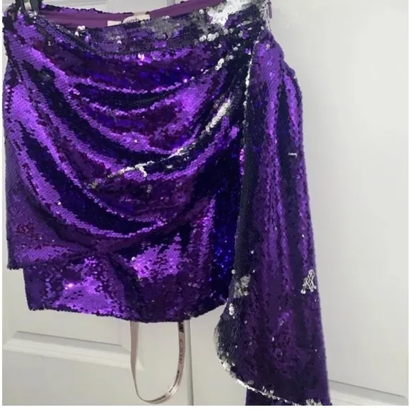 House of CB Katya Purple Sequin Draped Mini Skirt