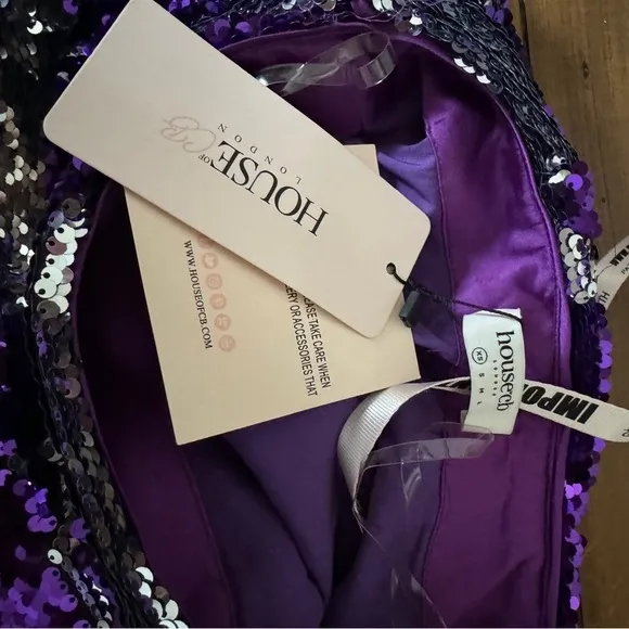 House of CB Katya Purple Sequin Draped Mini Skirt