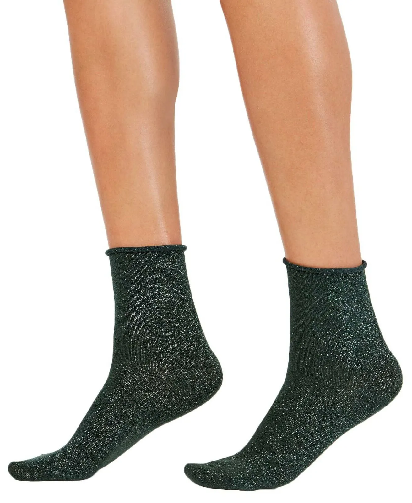 HUE Women's Metallic Roll Top Shortie Socks