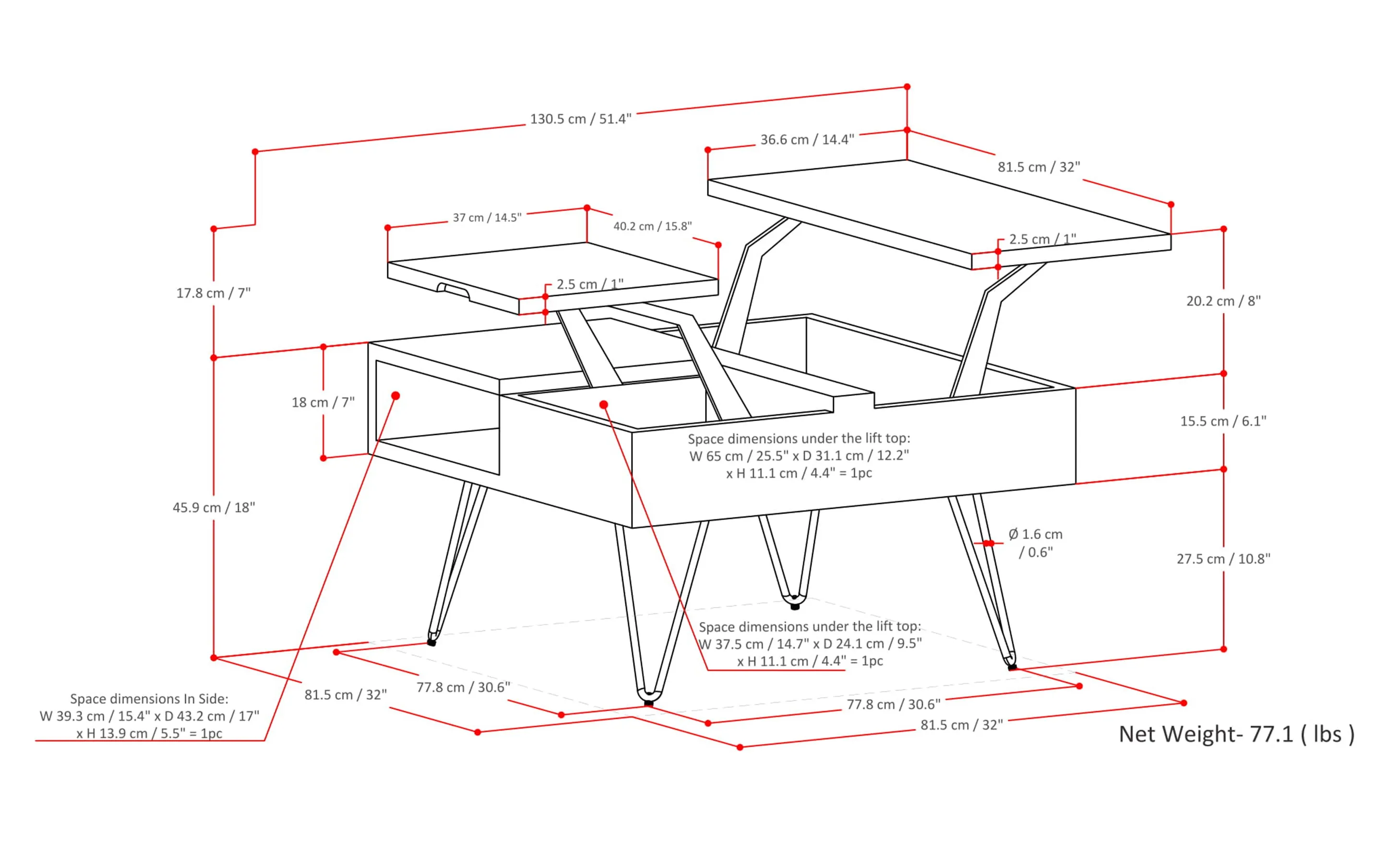 Hunter Lift Top Square Coffee Table in Mango