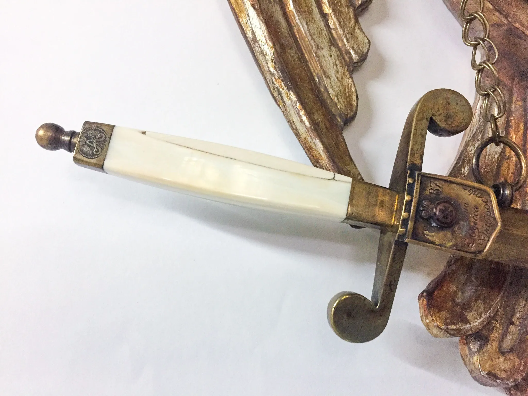 Imperial Russian Fallow Trophy on Hand Carved Gilt Plaque with Sword