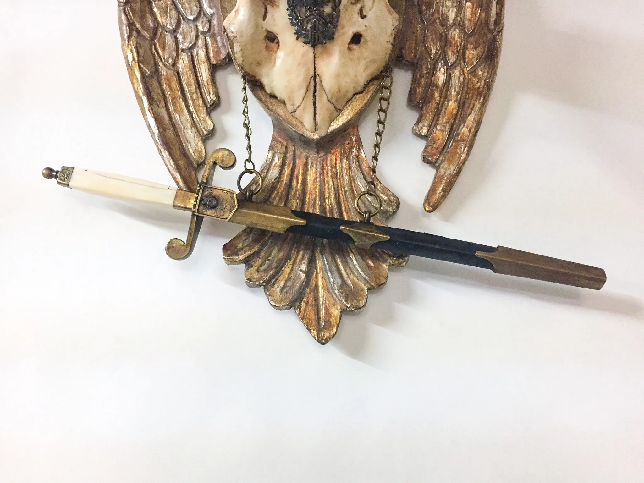 Imperial Russian Fallow Trophy on Hand Carved Gilt Plaque with Sword