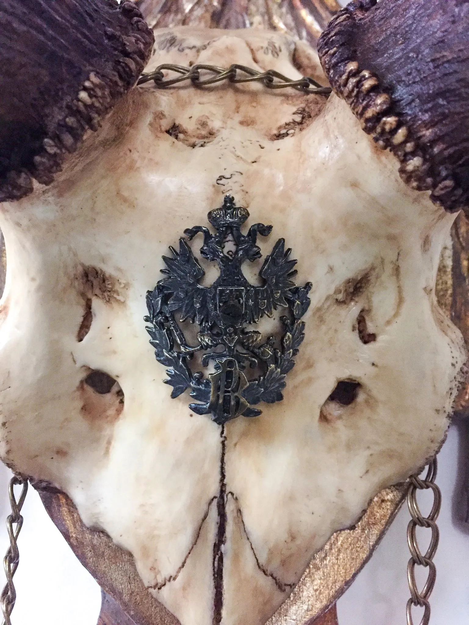 Imperial Russian Fallow Trophy on Hand Carved Gilt Plaque with Sword