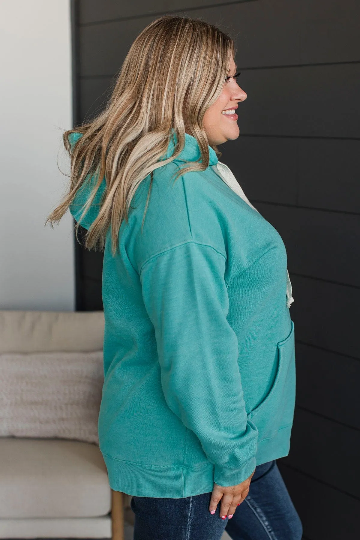 Incredible Devotion Drawstring Hoodie- Turquoise