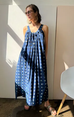 Indigo dot drawstring dress