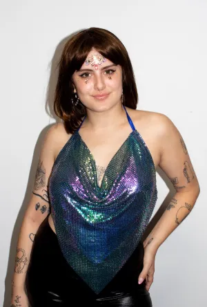 Iridescent Purple & Blue Metal Mesh Top