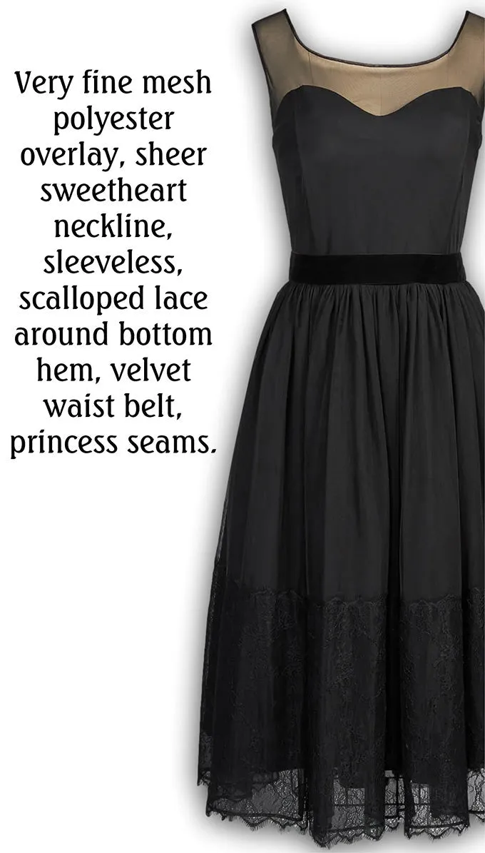 J. Peterman Women's Sheer Sweetheart Neckline 1950s Vintage Lace Hem Dress - Black