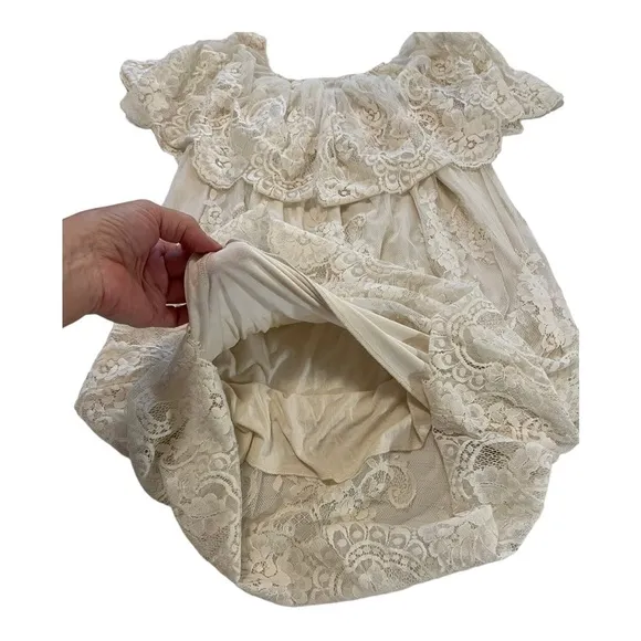 Jen’s Pirate Bootie Sheer Lace Mesh Off The Shoulder Dress in Cream Bride