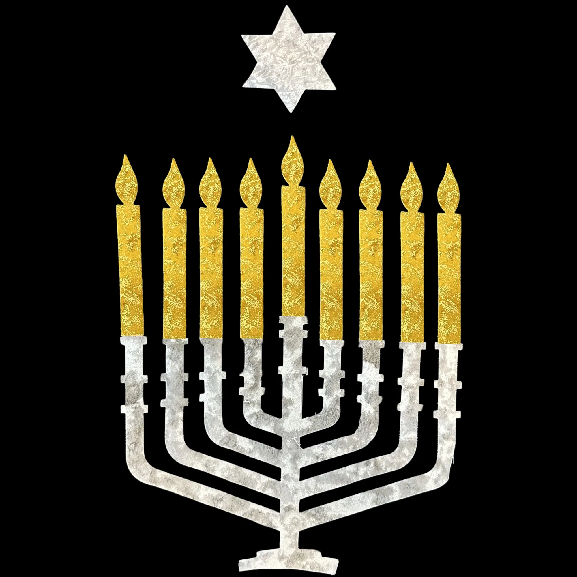 Jewish Fused Applique - Silver Menorah w/ Gold Candles  #6