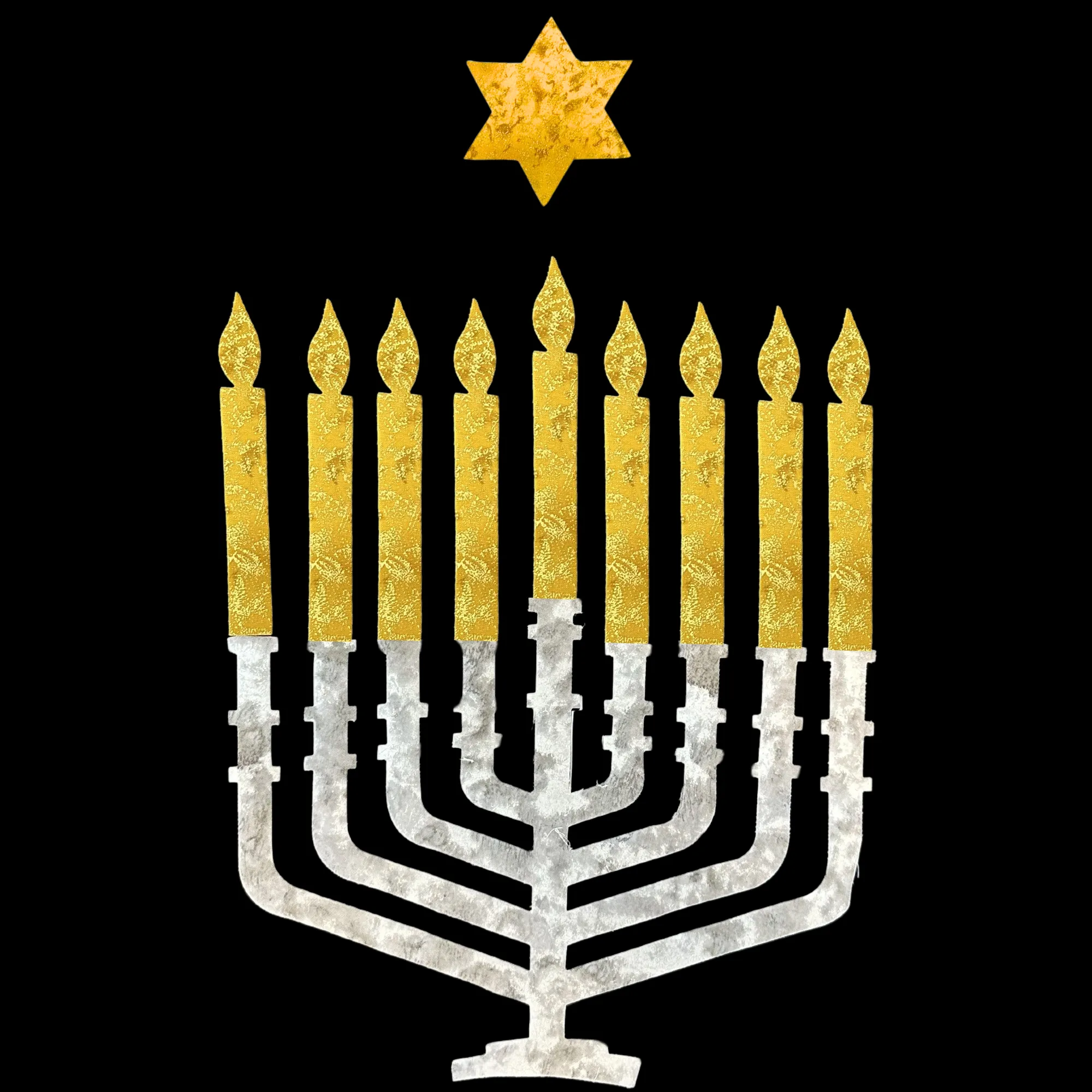 Jewish Fused Applique - Silver Menorah w/ Gold Candles  #6
