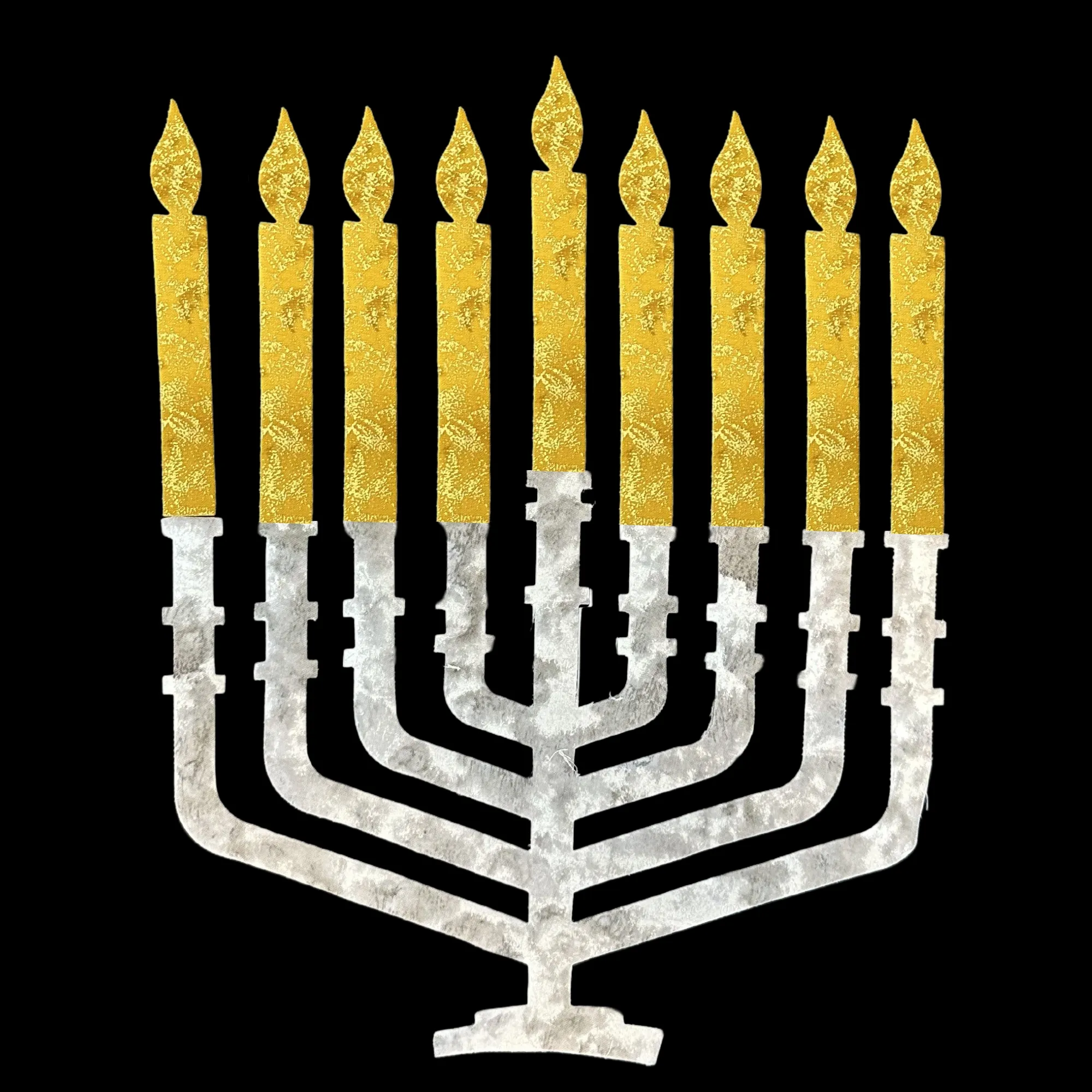 Jewish Fused Applique - Silver Menorah w/ Gold Candles  #6
