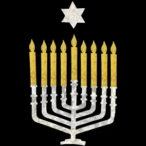 Jewish Fused Applique - Silver Menorah w/ Gold Candles  #6