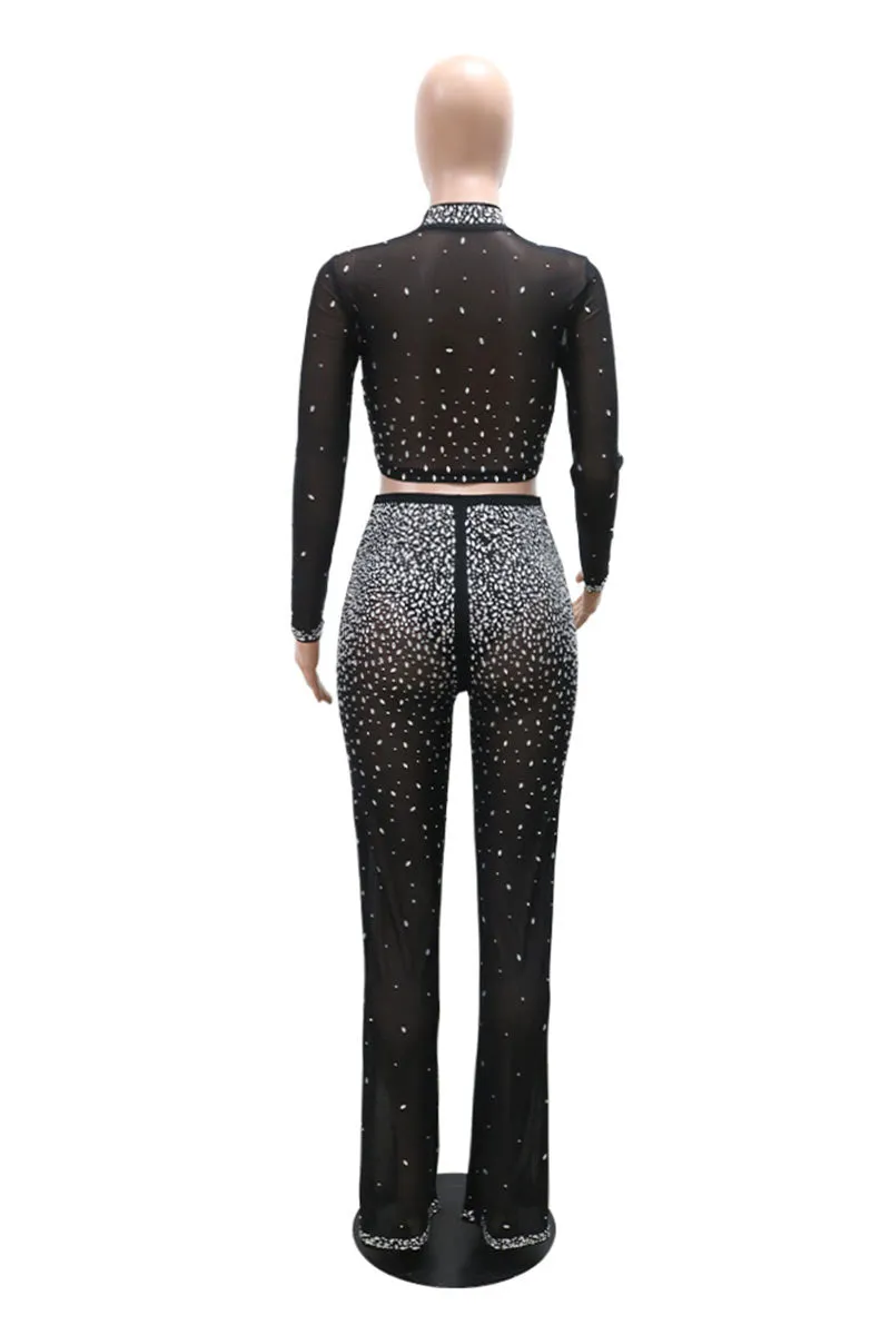 JK0116 Rhinestones Shirt and Pants Set