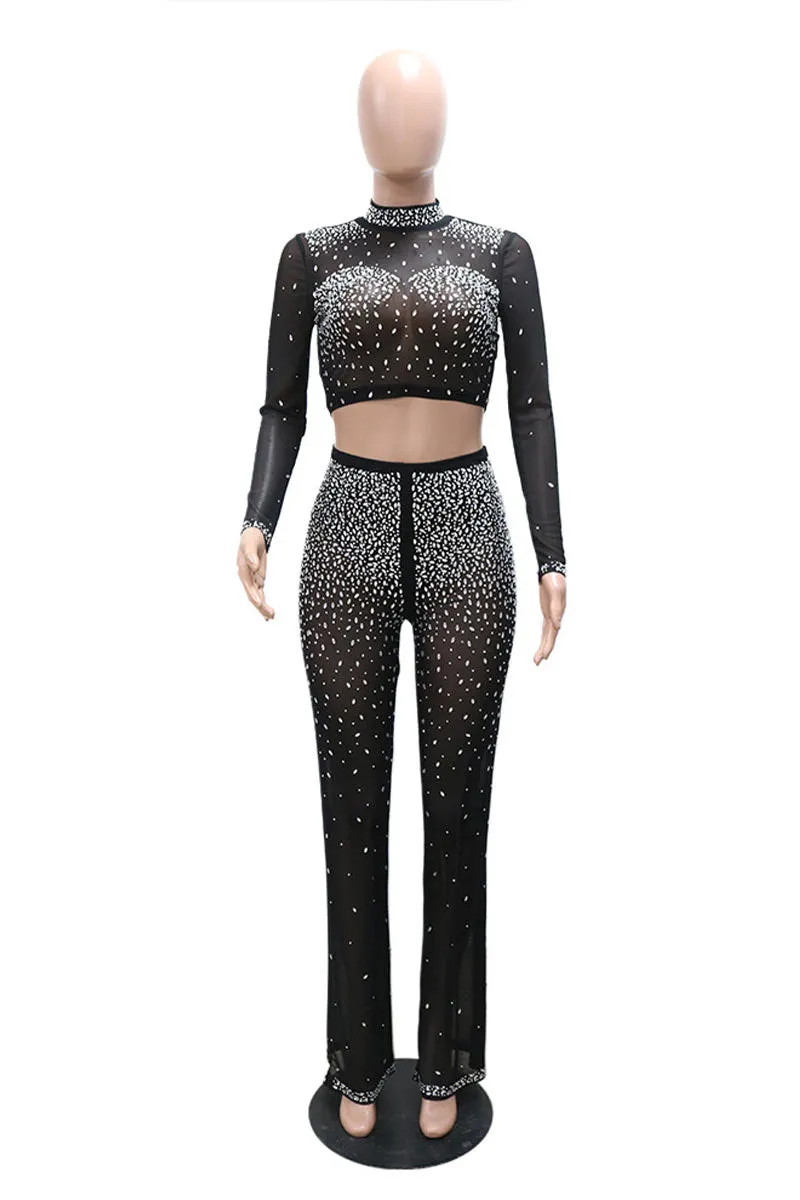 JK0116 Rhinestones Shirt and Pants Set