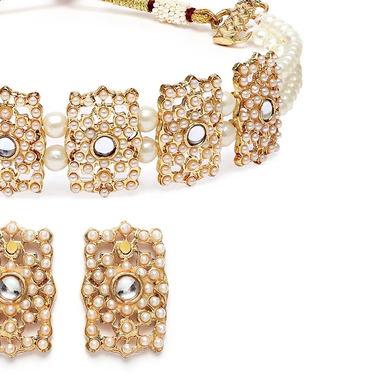 Karatcart Gold Plated Embellished Pearl Kundan Choker Necklace Setfor Women