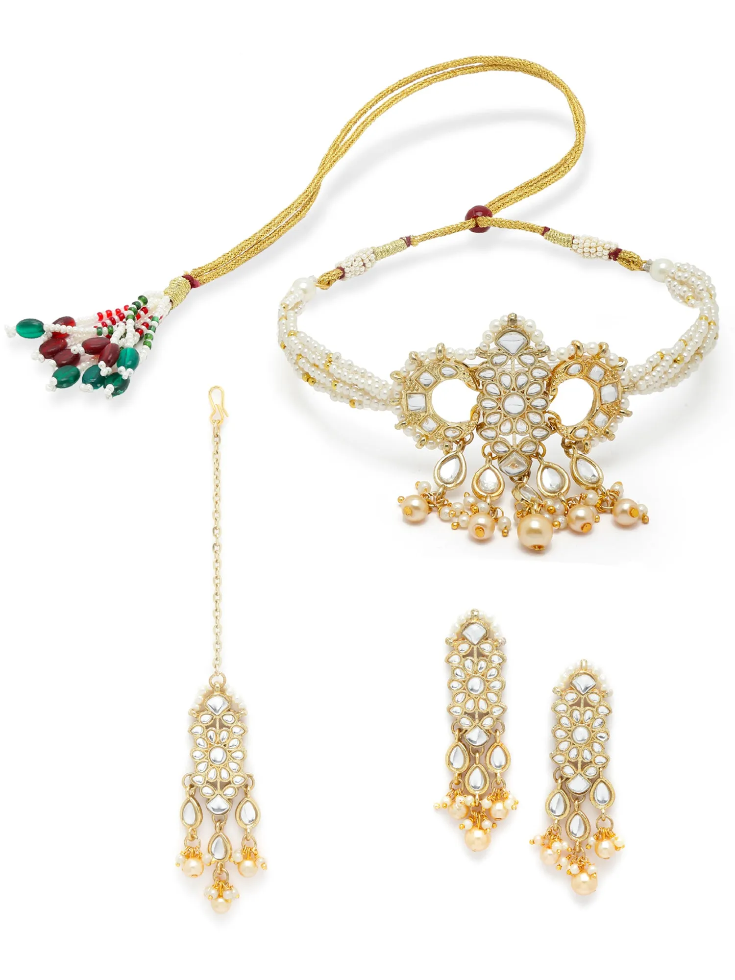 Karatcart Gold Plated Handcrafted Golden Pearl and Kundan Choker Necklace Set