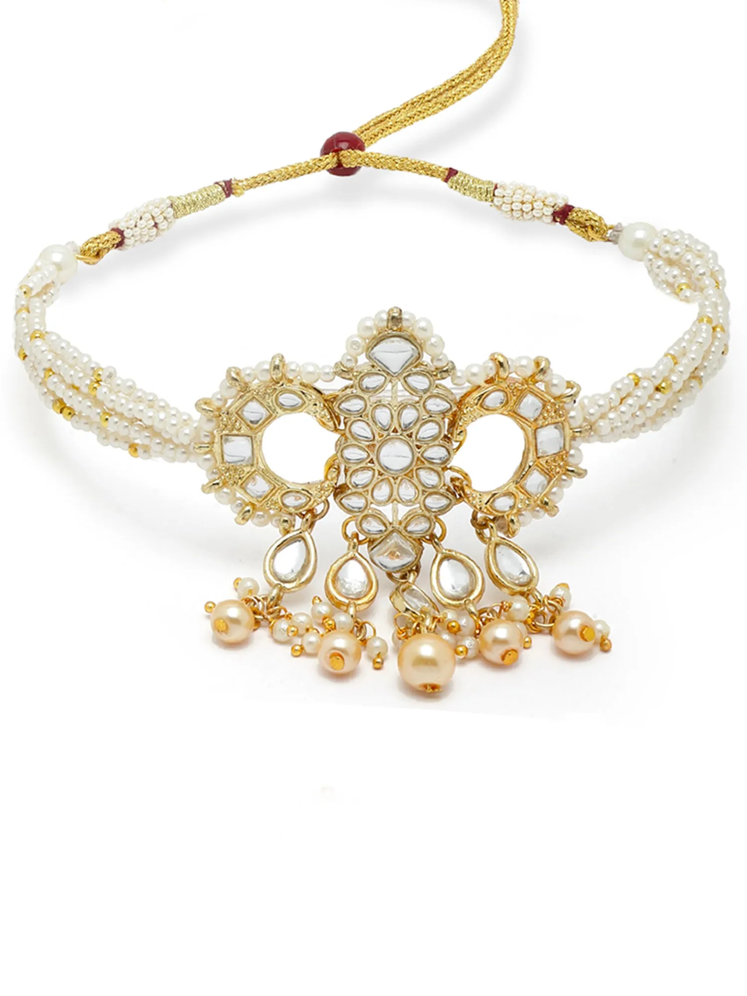 Karatcart Gold Plated Handcrafted Golden Pearl and Kundan Choker Necklace Set
