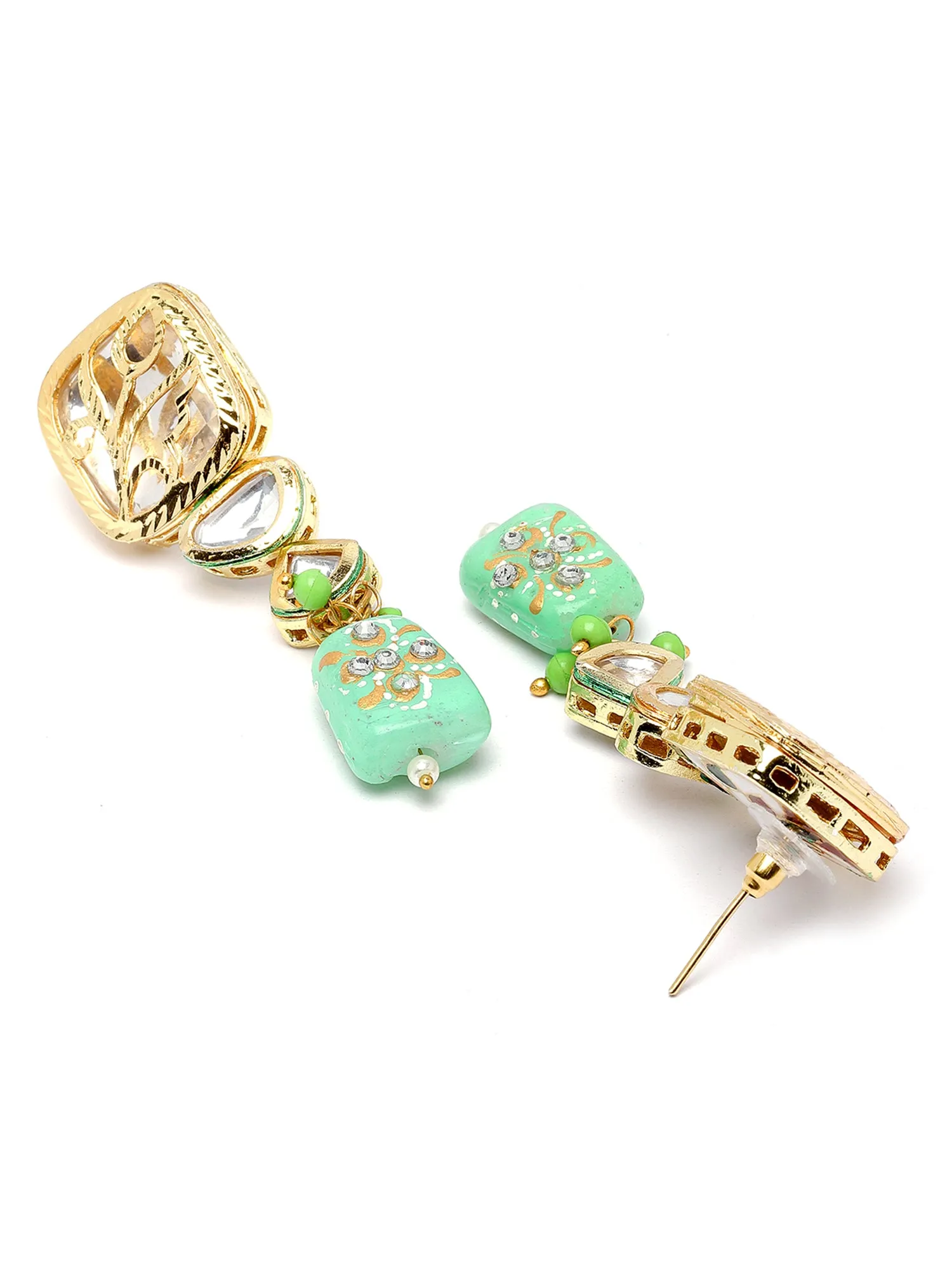 Karatcart Gold Plated Lime Green Tumble and Polki Kundan Choker Necklace Set for Women