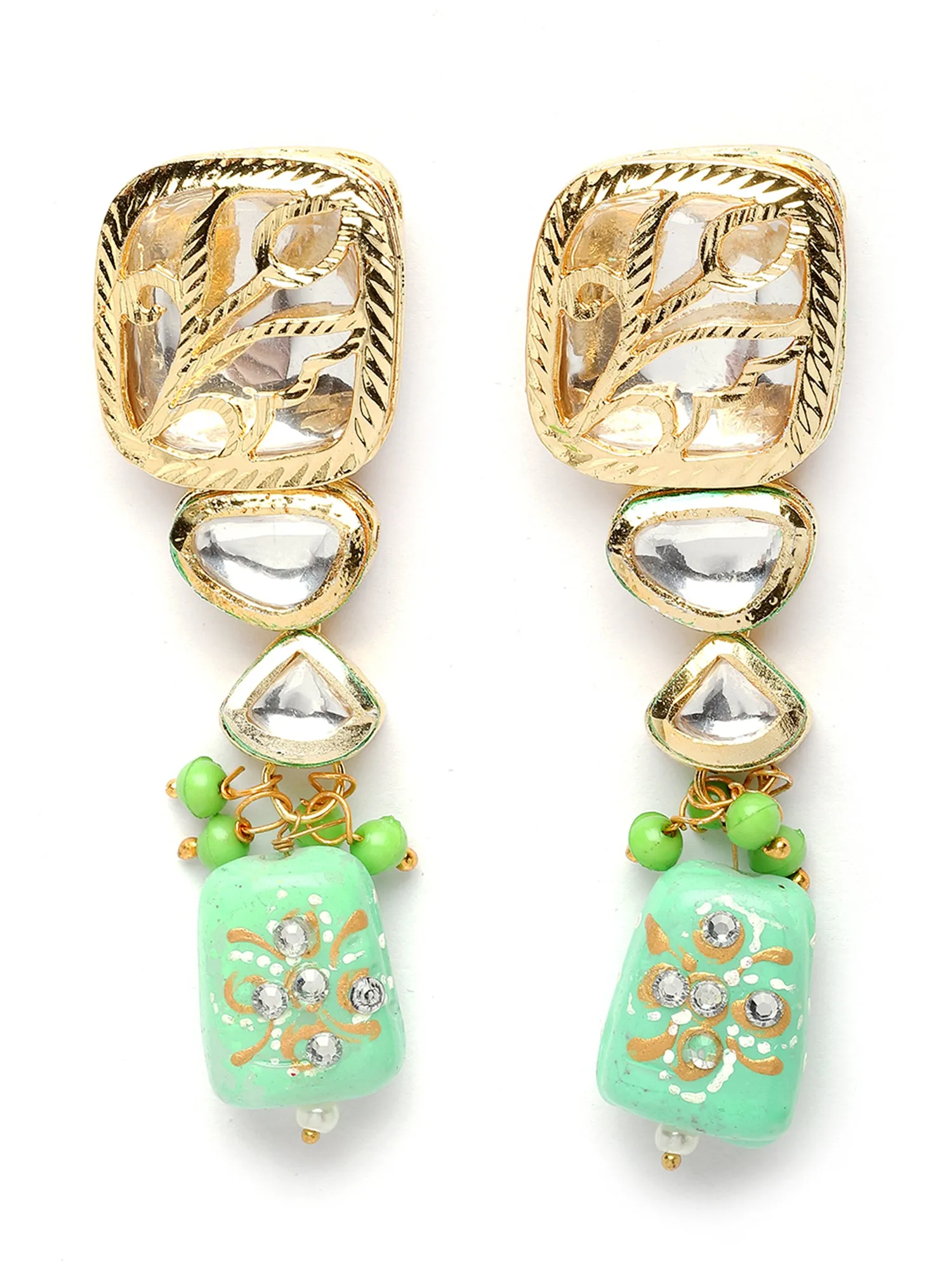 Karatcart Gold Plated Lime Green Tumble and Polki Kundan Choker Necklace Set for Women