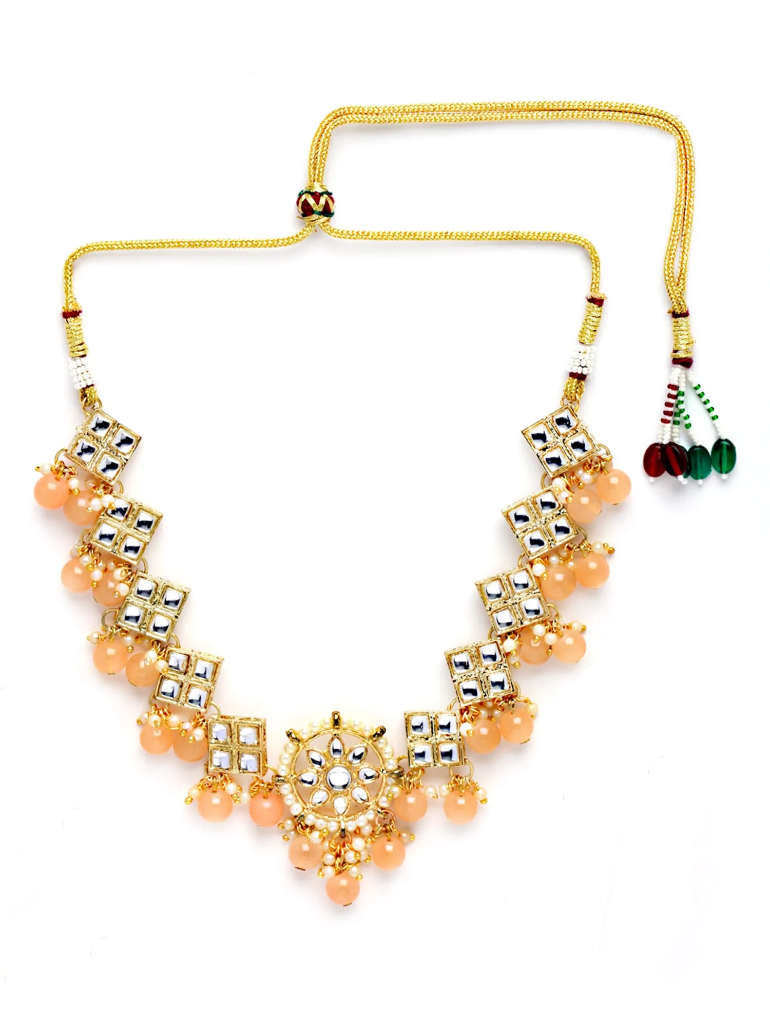 Karatcart Gold Plated Square Shape Peach Beads Choker Necklace Set