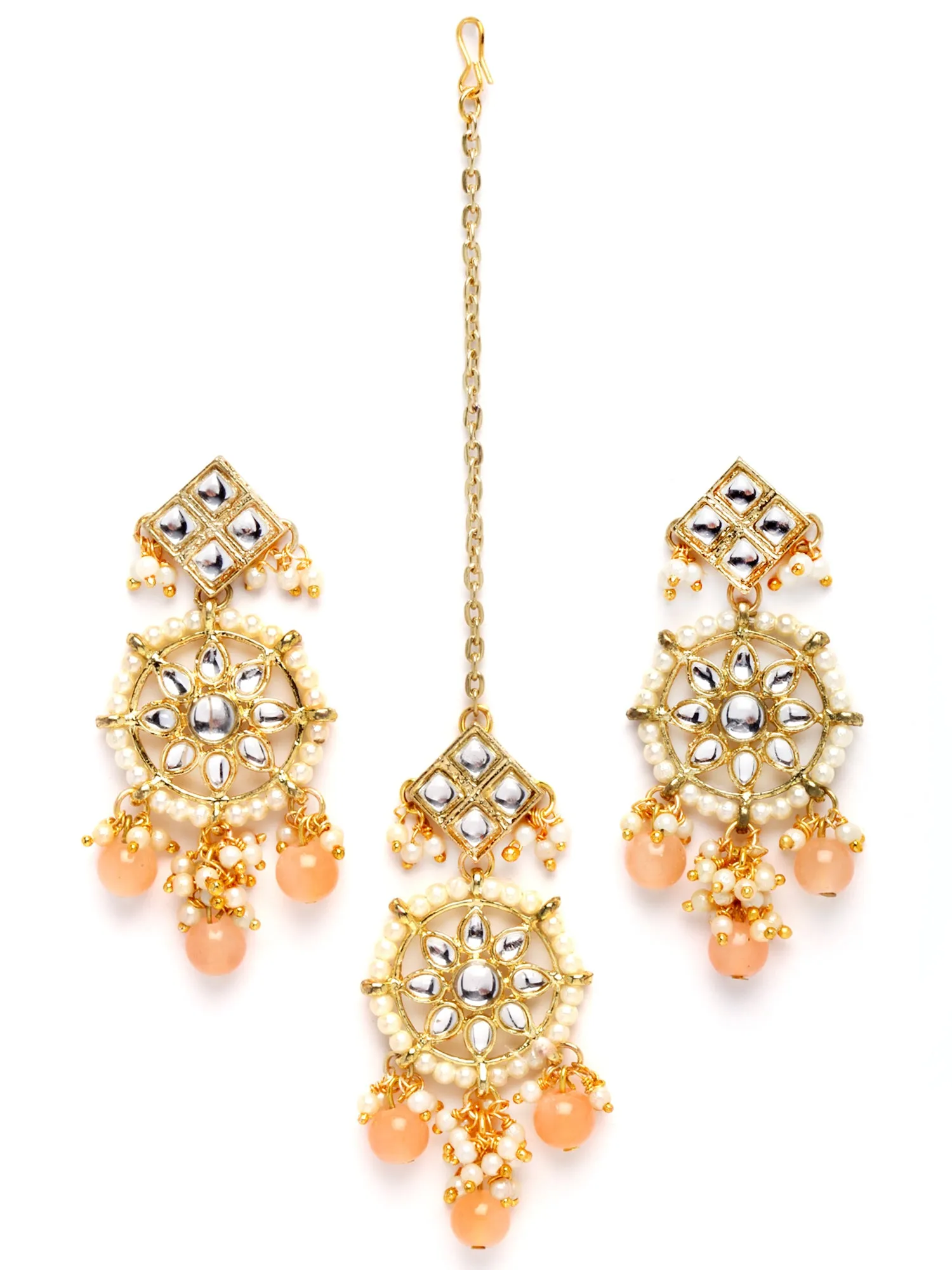 Karatcart Gold Plated Square Shape Peach Beads Choker Necklace Set