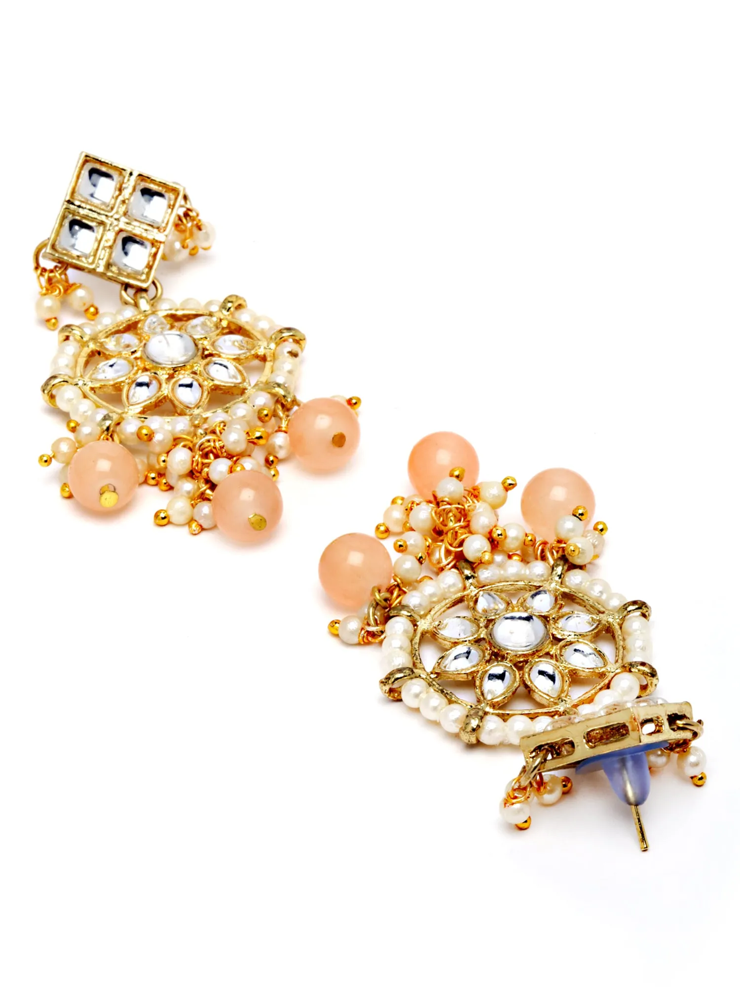 Karatcart Gold Plated Square Shape Peach Beads Choker Necklace Set