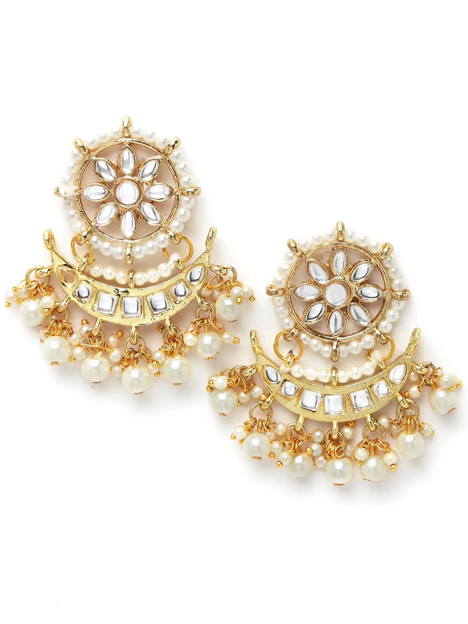 Karatcart Gold Plated white Plearl Chand Shape Kundan Necklace Set