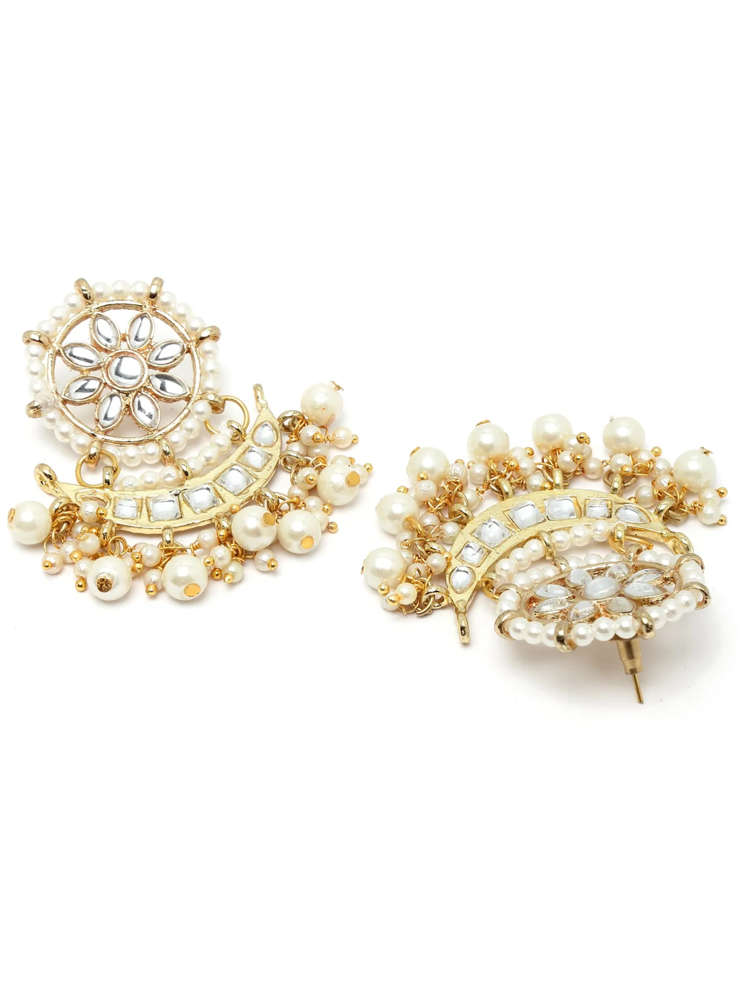 Karatcart Gold Plated white Plearl Chand Shape Kundan Necklace Set