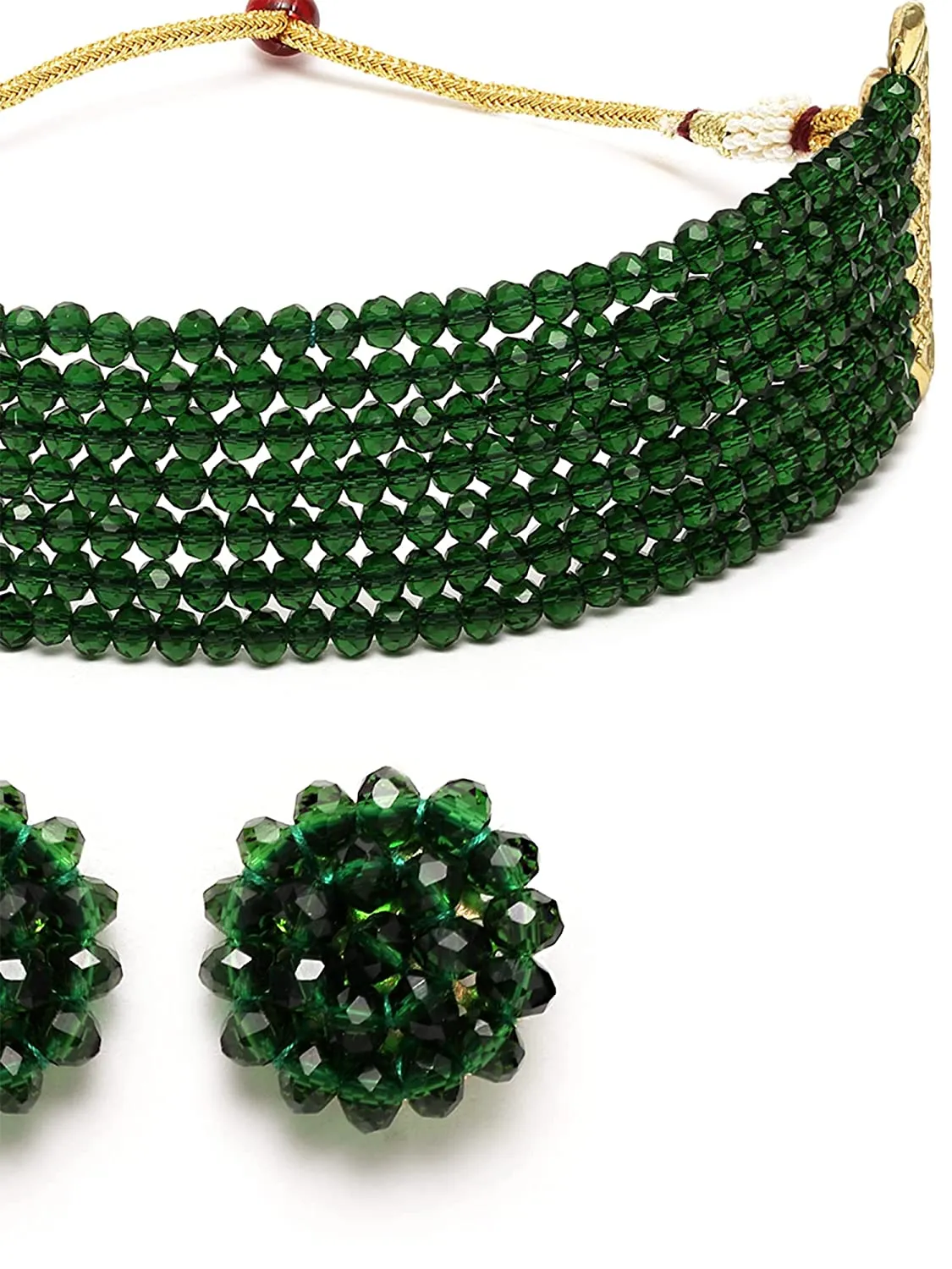 Karatcart Green Crystal Beaded Choker Necklace Setfor Women