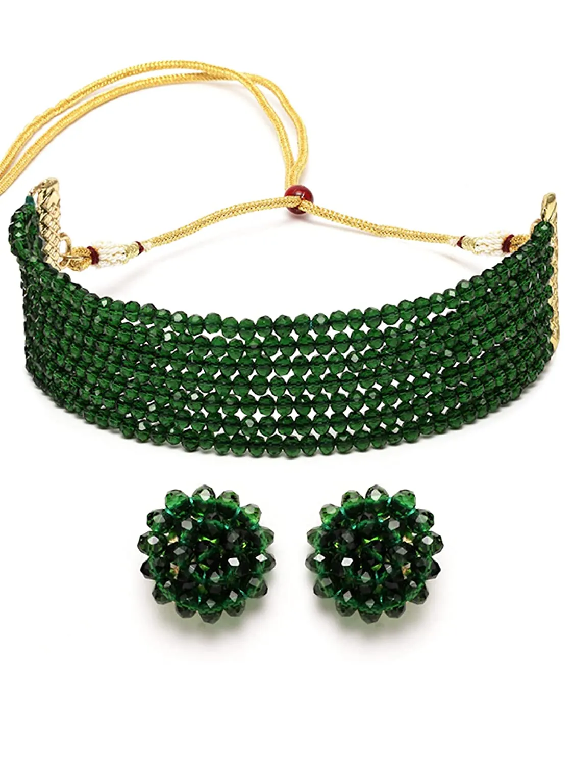 Karatcart Green Crystal Beaded Choker Necklace Setfor Women