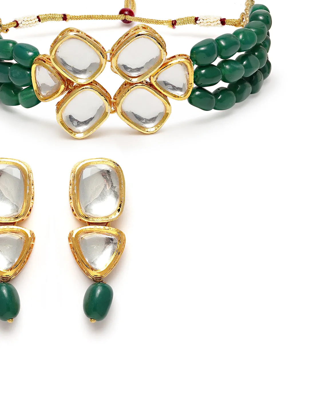 Karatcart Green Tumble Polki Choker Necklace Set for Women