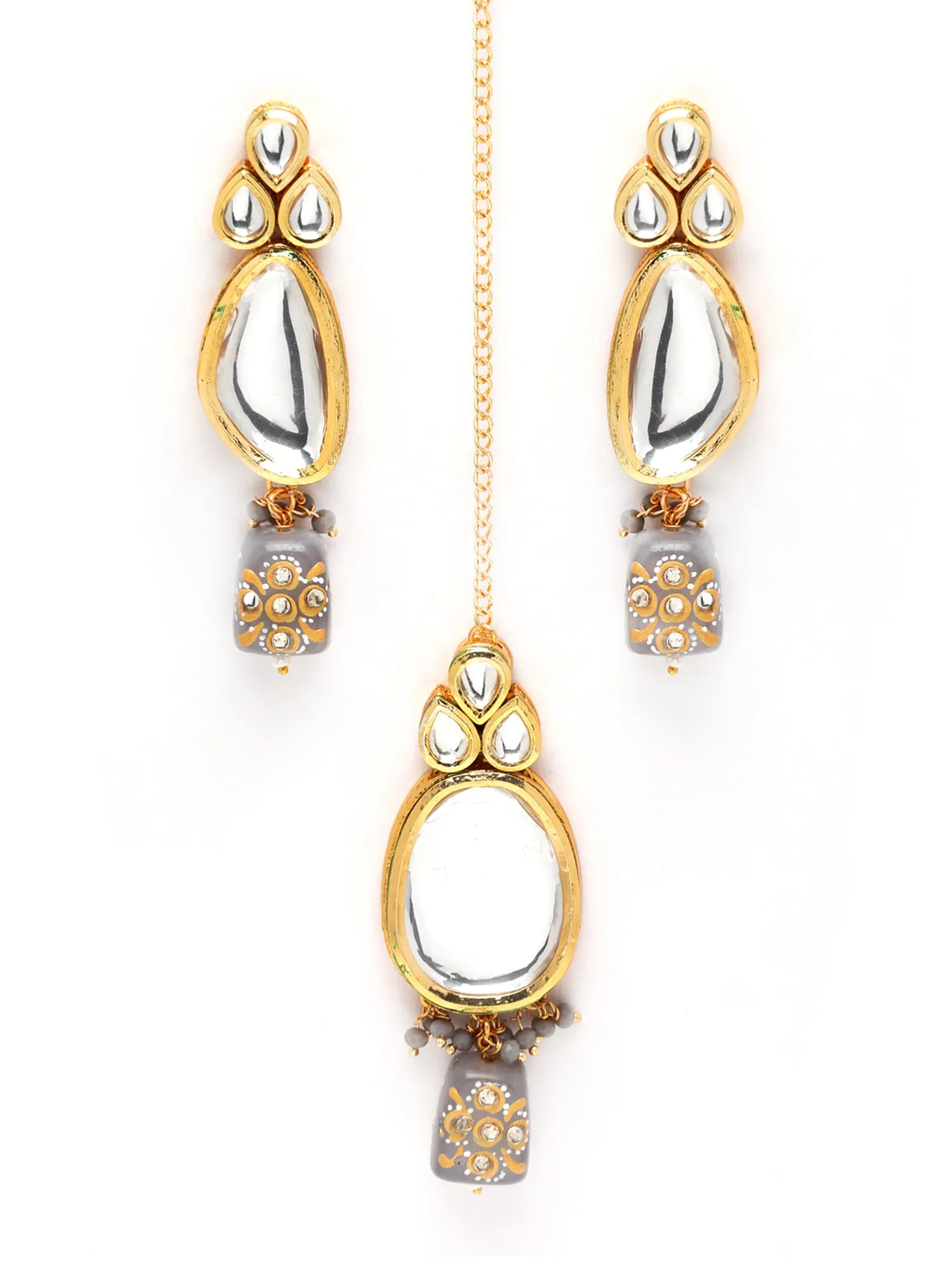 Karatcart Grey Tumble Studded Polki Kundan Choker Necklace Set For Women