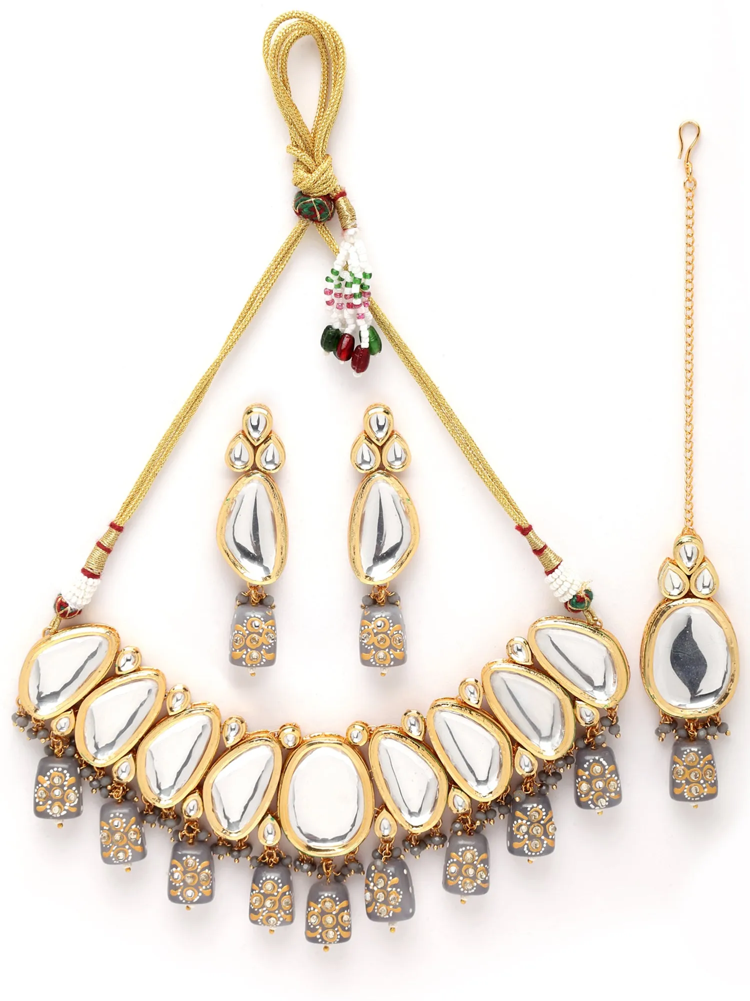Karatcart Grey Tumble Studded Polki Kundan Choker Necklace Set For Women