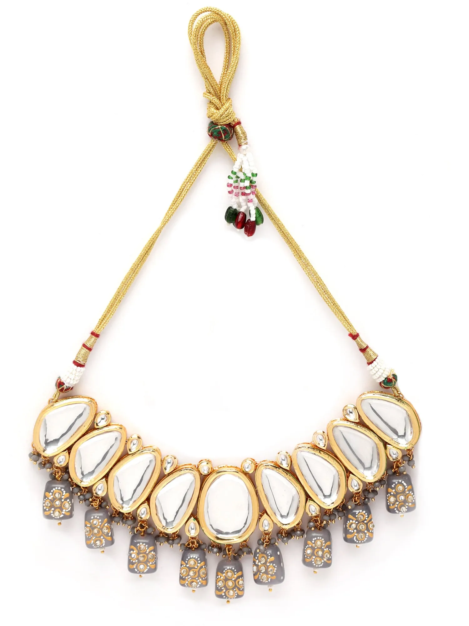 Karatcart Grey Tumble Studded Polki Kundan Choker Necklace Set For Women