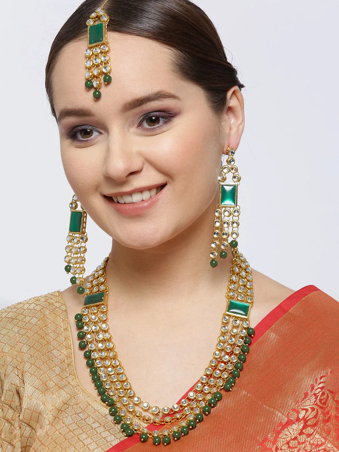 Karatcart Kundan Green Long Rani Haar