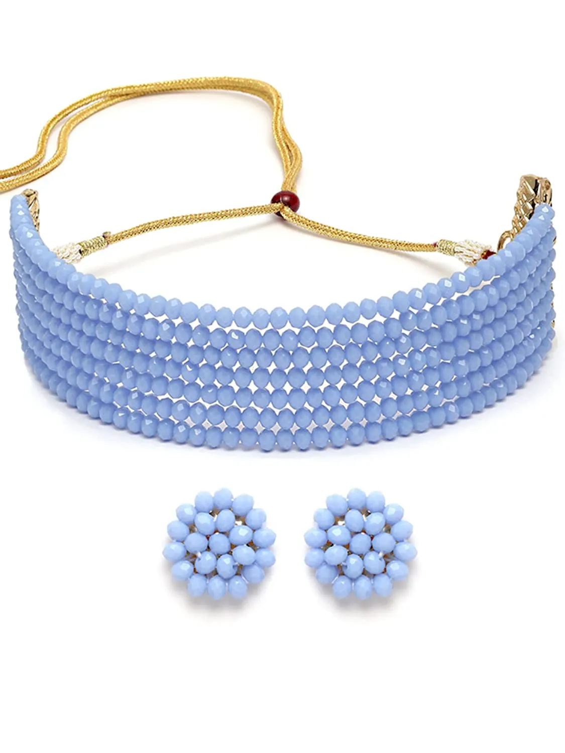 Karatcart Light Blue Crystal Beaded Choker Necklace Setfor Women
