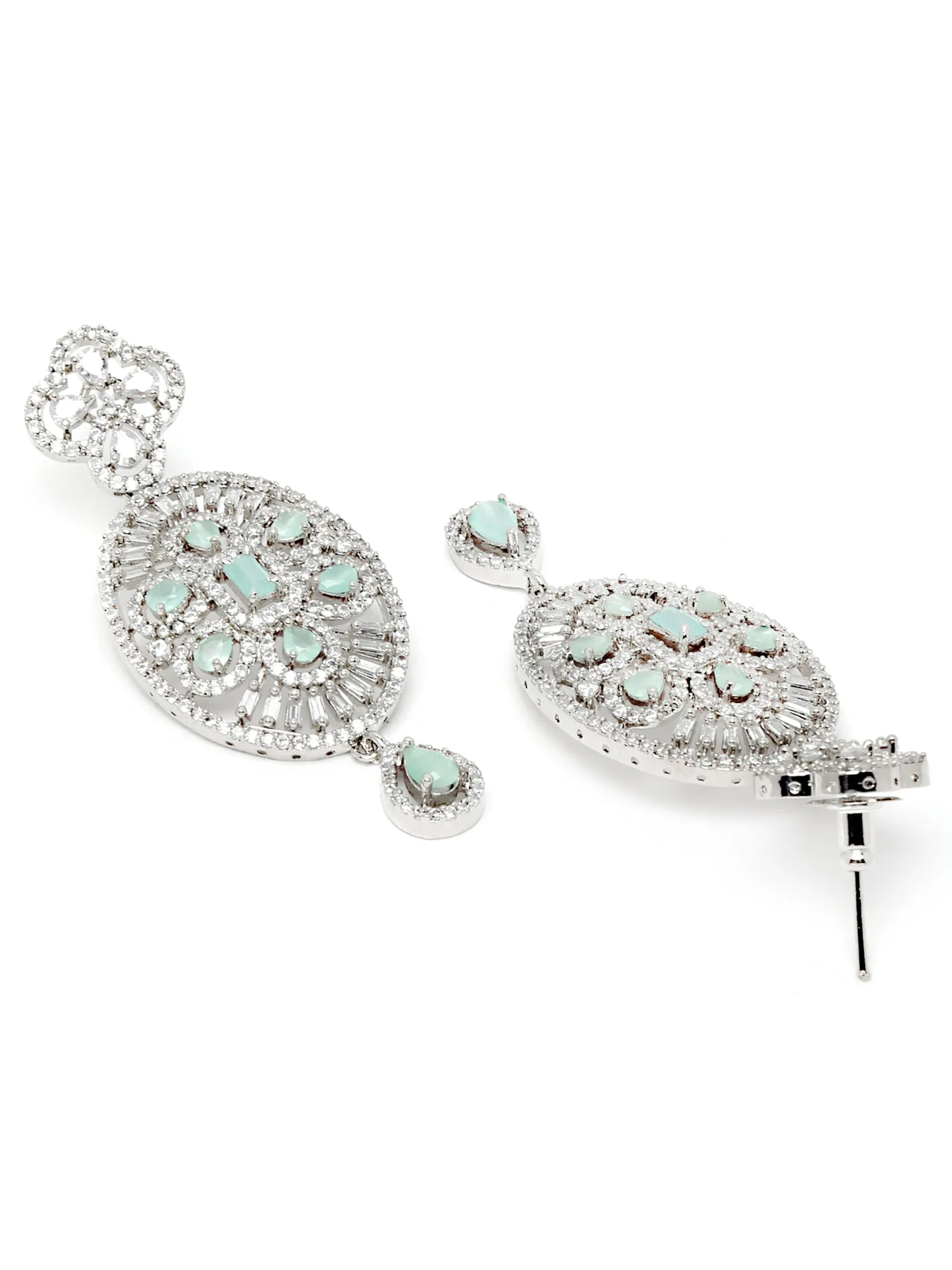 Karatcart Light Green Crystal Beaded American Diamond Choker Necklace Set for Women