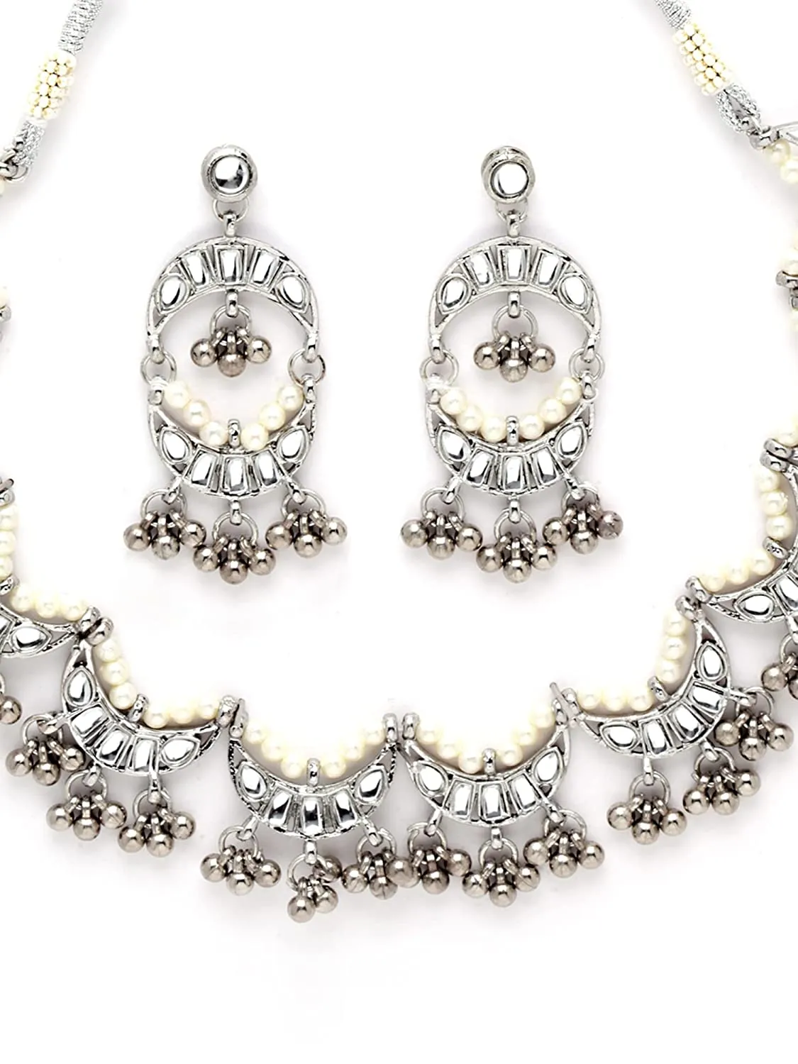 Karatcart Oxidised Silver Moon Shape Necklace Setfor Women