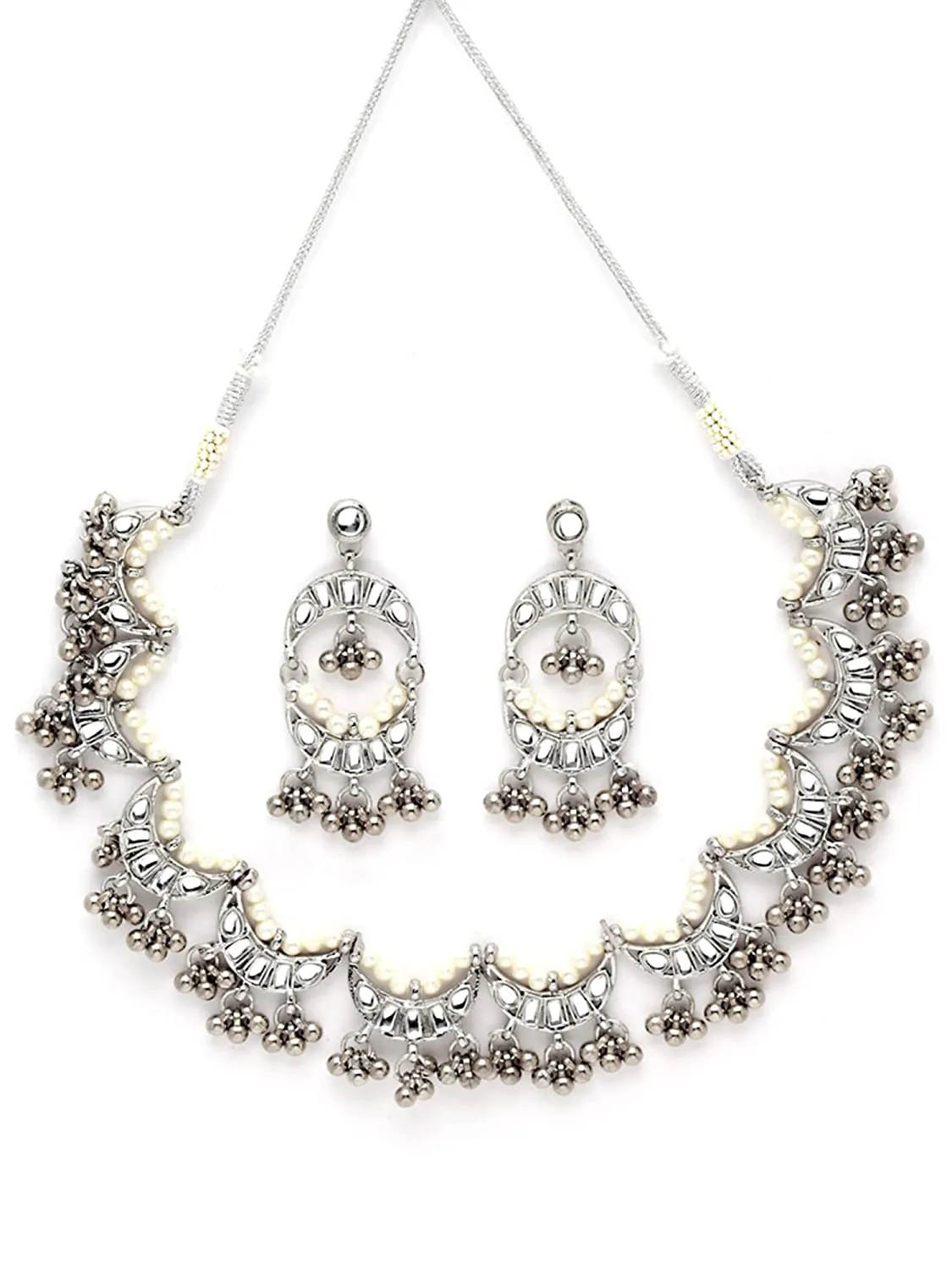 Karatcart Oxidised Silver Moon Shape Necklace Setfor Women