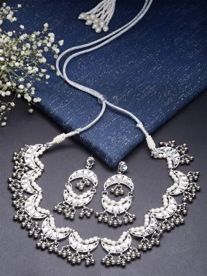 Karatcart Oxidised Silver Moon Shape Necklace Setfor Women